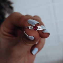 Anillo con micropave y cubic fucsia Plata 925