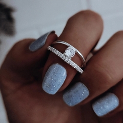 Anillo doble con micropave y cubic engarzado Plata 925 en internet