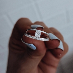 Anillo doble con micropave y cubic engarzado Plata 925