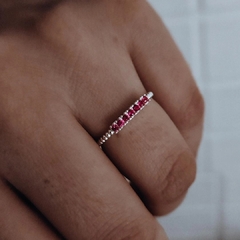 Anillo con bolitas y cubics fucsias Plata 925 - comprar online