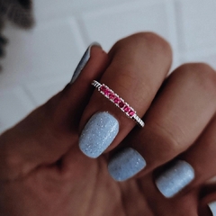 Anillo con bolitas y cubics fucsias Plata 925 - Ni idea