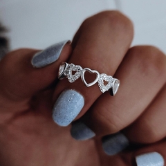 Anillo corazones calados con micropave Plata 925
