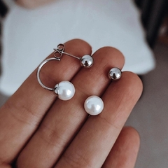 Aros dobles perla y bolita acero quirúrgico - comprar online