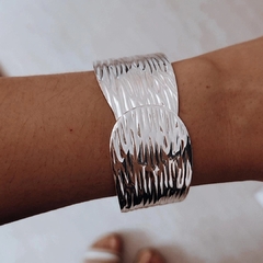 Pulsera esclava regulable superpuesta labrada Acero blanco - comprar online