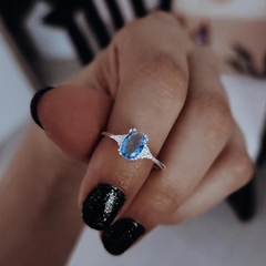 Anillo cubic celeste con micropave Plata 925 - comprar online