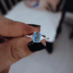 Anillo cubic celeste con micropave Plata 925 en internet