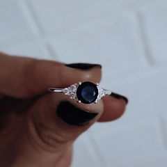 Anillo cubic redondo azul engarzado Plata 925 en internet