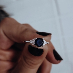 Anillo cubic redondo azul engarzado Plata 925