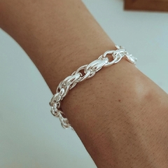 Pulsera torzada con cierre marinero y mano de fátima Acero blanco 18.5 cm - comprar online