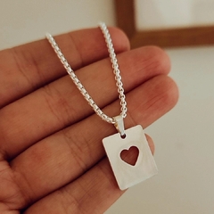 Cadena 45 cm con chapita corazón calado Acero blanco - comprar online