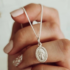 Cadena 40 cm con dije Virgen medalla milagrosa Plata 925