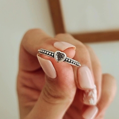 Anillo corazón cubic con bolitas Plata 925