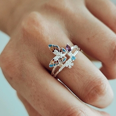 Anillo mariposa esmaltada con flores y cubics Plata 925 en internet