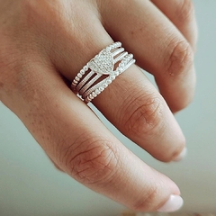 Anillo ancho quintuple con bolitas y corazón micropave Plata 925 - comprar online