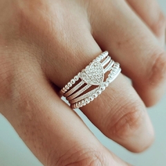 Anillo ancho quintuple con bolitas y corazón micropave Plata 925 en internet