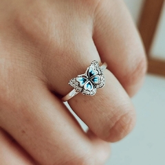 Anillo mariposa azul esmaltada con circones Plata 925 - comprar online