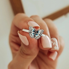 Anillo mariposa azul esmaltada con circones Plata 925 - Ni idea