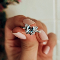 Anillo mariposa azul esmaltada con circones Plata 925 - tienda online