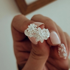 Anillo flores micropave y cubics Plata 925