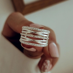 Anillo ancho cruzado con micropave Plata 925 - comprar online