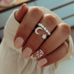 Anillo doble lunitas y estrellas micropave Plata 925