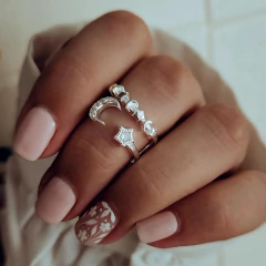 Anillo doble lunitas y estrellas micropave Plata 925 en internet