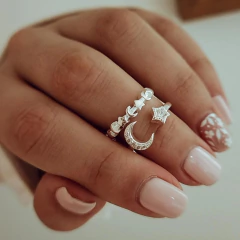 Anillo doble lunitas y estrellas micropave Plata 925 - Ni idea