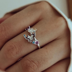 Anillo mariposa y flores Plata 925 - comprar online