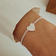 Pulsera eslabones con corazón micropave Plata 925