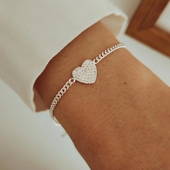 Pulsera eslabones con corazón micropave Plata 925 en internet