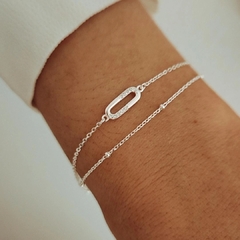Pulsera doble con bolitas y eslabón micropave Plata 925 - comprar online