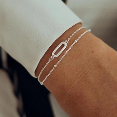 Pulsera doble con bolitas y eslabón micropave Plata 925
