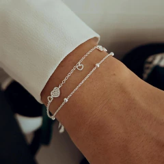 Pulsera doble con boliltas y corazones Plata 925