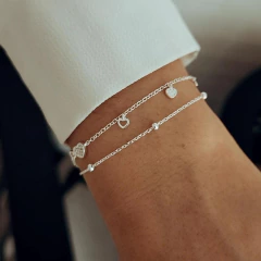 Pulsera doble con boliltas y corazones Plata 925 - comprar online
