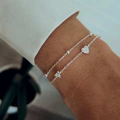 Pulsera doble bolitas y corazones cubics Plata 925 - comprar online