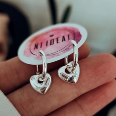 Aros argolla 1.5 cm con corazón bombé y cubics Plata 925 en internet