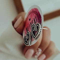 Aros pasantes corazones con cubics y puntitos Plata 925 - comprar online