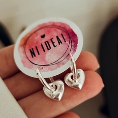 Aros argolla 1.5 cm con corazón bombé y cubics Plata 925 - comprar online