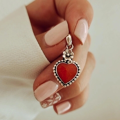 Dije corazón con coral Plata 925 - comprar online
