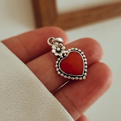 Dije corazón con coral Plata 925