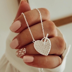 Cadena corazón micropave y barrita Plata 925 - comprar online