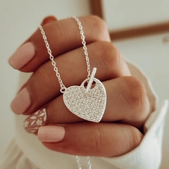 Cadena corazón micropave y barrita Plata 925