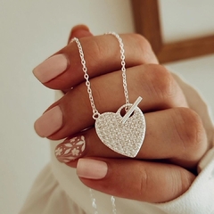 Cadena corazón micropave y barrita Plata 925 en internet