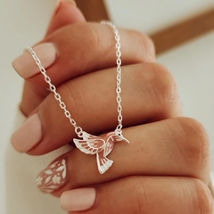 Cadena colibrí esmaltado rosa Plata 925