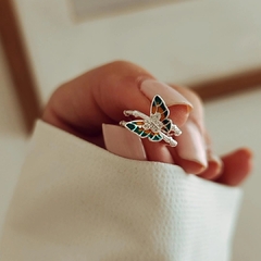 Aro cuff mariposa verde con micropave en rama Plata 925