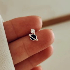 Aro solitario planeta con cierre a rosca bolita Plata 925