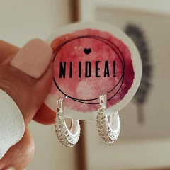 Argollas bombé con micropave Acero blanco 1.4 cm - comprar online