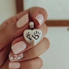 Dije corazón inflado huella manito y pie Plata 925 - comprar online