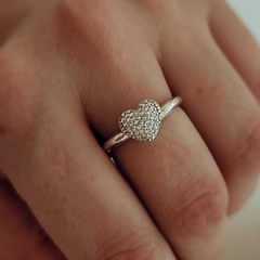 Anillo corazón bombé con micropave Plata 925 - comprar online