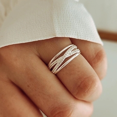 Anillo doble cruzado con micropave Plata 925